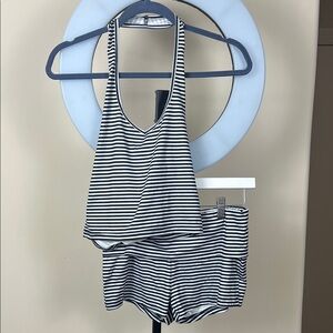 Striped Black and White Women’s Two Piece Set